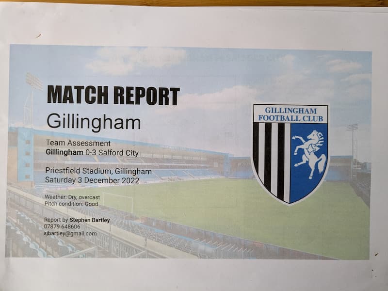 A cover from a match report on Gillingham v Salford City